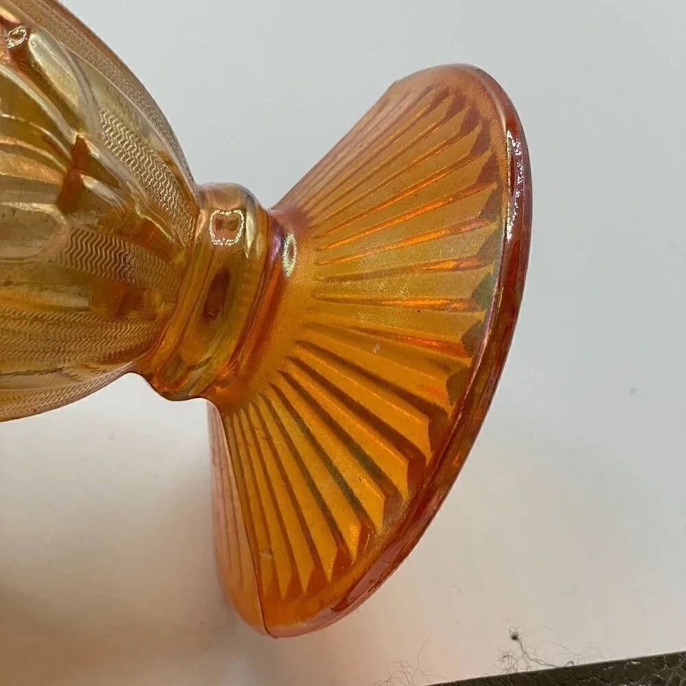 Vintage Jeanette Marigold Carnival Glass Iris Herringbone Footed Vase 9